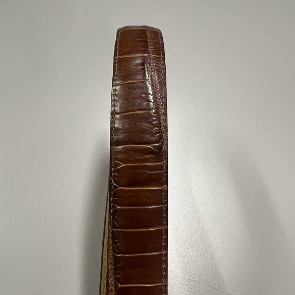 Brighton Vintage Silver Crown Buckle Mock Croc Brown Leather Waist Belt M/L - Picture 14 of 15